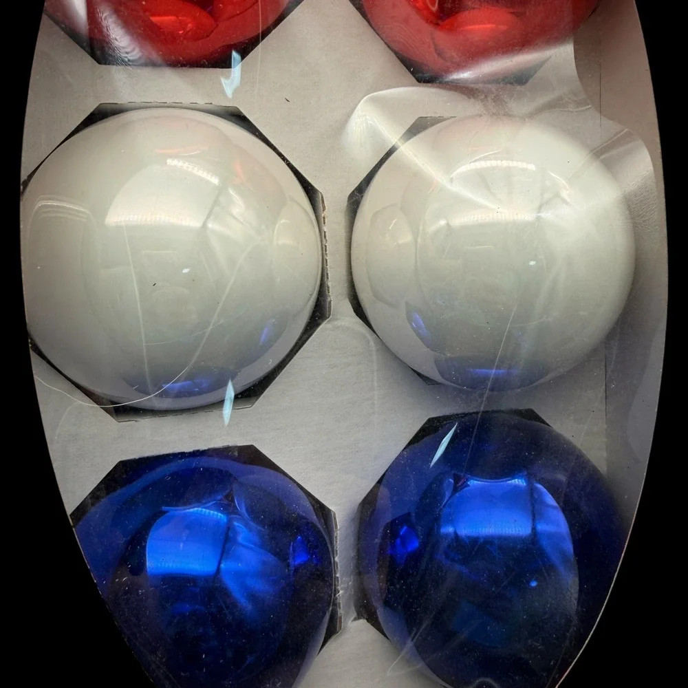Rauch Red White Blue Glass Ornaments Set of 6 Vintage Patriotic Made in USA